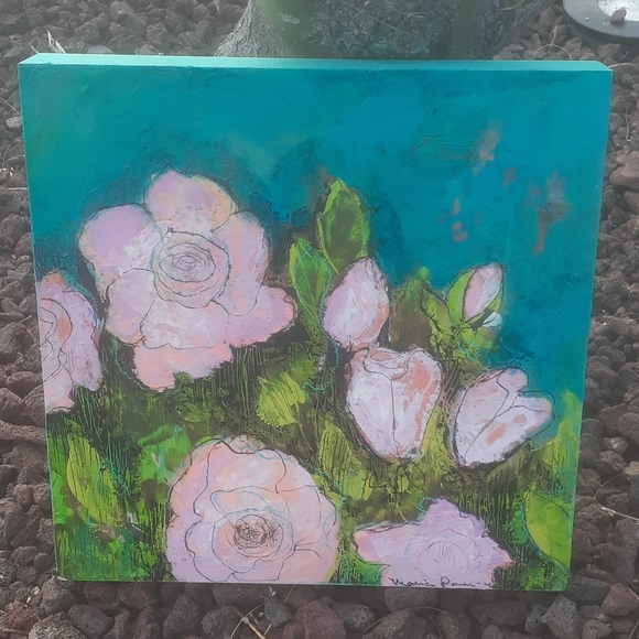 SHABBY PINK ROSES PAINTING Maria Pace Wynters Artist signed - Picture 1 of 3